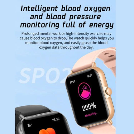 A Practical Watch for Daily Health and Wellness Tracking with SpO2 and blood pressure monitoring on rose gold smartwatch screen