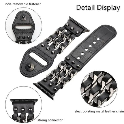 Mens Genuine Leather Apple Watch Band 38/40/41/42/44/45mm