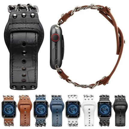 Mens Genuine Leather Apple Watch Band 38/40/41/42/44/45mm