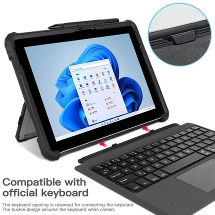 Transparent Acrylic Laptop Case with Hand and Shoulder Strap for Surface Pro showing clear case with detachable keyboard and carrying straps