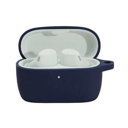 Keep your earphones protected during daily activities with this silicone case showing navy silicone cover on wireless earbuds charging case