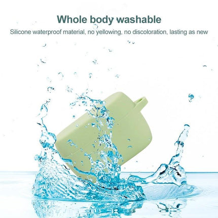 Keep your earphones protected during daily activities with this silicone case. Green washable silicone earphone case splashing in water for 360-degree protection