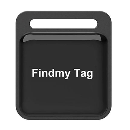 Findmy Square Bluetooth Tracker for Locating Lost Items on a black compact keychain tracker with app tracking and sound alert