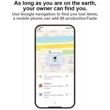 Findmy Special Shape Bluetooth Tracker for Lost Items Daily Use - smartphone map view locating a key and backpack with sound alert
