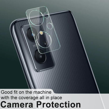 iMak Camera Lens Protector Tempered Glass For Phone Scratch Protection showing clear tempered glass protector aligned over phone rear camera