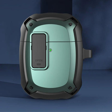 Protective Case for Google Pixel Buds A During Daily Commutes in teal and black with anti-drop 360-degree protection, clip and open latch