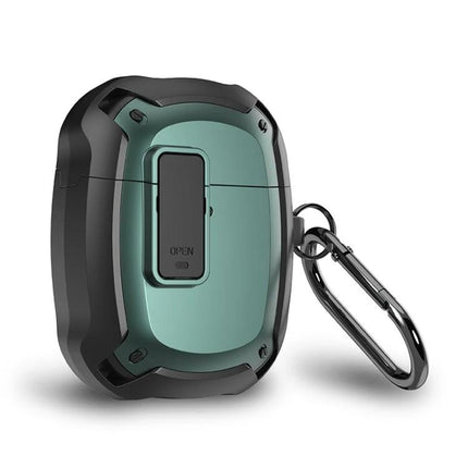 Protective Case for Google Pixel Buds A During Daily Commutes — rugged teal and black anti-drop case with carabiner