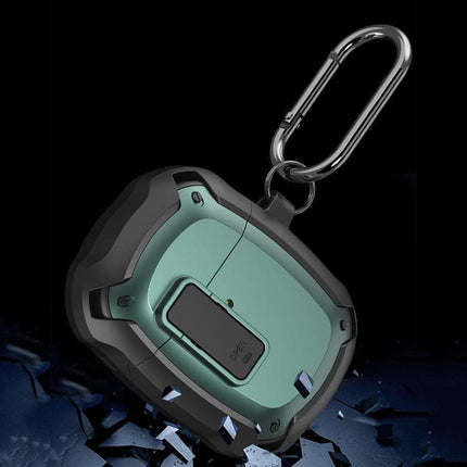 Protective Case for Google Pixel Buds A During Daily Commutes shown in rugged green anti-drop design with carabiner for commuting
