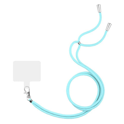 Adjustable Universal Lanyard for Hands-Free Mobile Phone Wear in light blue with adjustable slider and clip