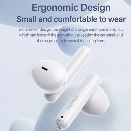 Lenovo Wireless Half In Ear Earbuds For Workouts And Commutes ergonomic white earbuds with charging case and lightweight fit