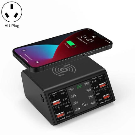 Multi-Device Charger for Daily Home and Travel Essentials - compact 9-device station with wireless pad and 4 Type-C ports, AU plug