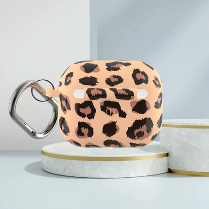 B Series Leopard Print Case for Everyday AirPods Protection, silicone leopard print AirPods case with carabiner for daily scratch and dust protection