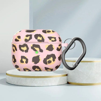 B Series Leopard Print Case for Everyday AirPods Protection in pink silicone with leopard pattern and carabiner for daily commuting and workouts