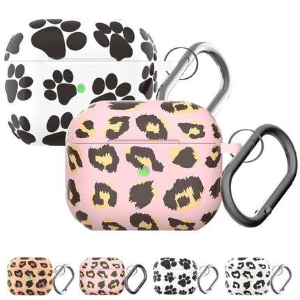 B Series Leopard Print Case for Everyday AirPods Protection - pink silicone leopard print AirPods case with carabiner