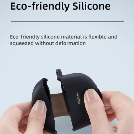 Protect Your AirPods 3 Daily with ROCK Silicone Case showing hands stretching eco-friendly black silicone cover for AirPods 3