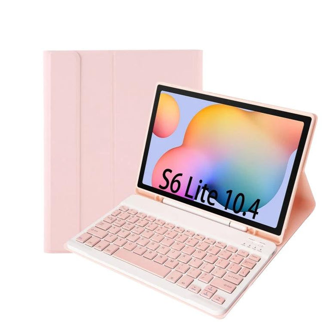 Candy Color Bluetooth Keyboard Leather Case for Samsung Galaxy Tab S6 Lite - pink detachable keyboard folio protecting tablet for students and professionals