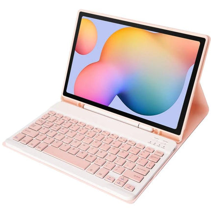 Candy Color Bluetooth Keyboard Leather Case for Samsung Galaxy Tab S6 Lite in pink with detachable Bluetooth keyboard and folio stand for productivity