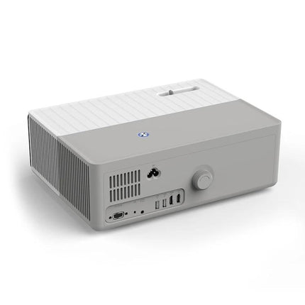 VIVIBRIGHT Full HD Digital Projector for Home Viewing – white-gray projector shown with ports, focus knob, and ventilation for home entertainment up to 100 inches