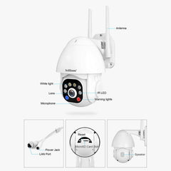 SriHome SH039B 3MP Waterproof Dome Security Camera with Two-Way Audio and Alarm Features