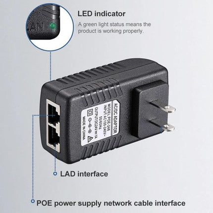 Versatile Power Adapter for Wireless Routers and Networking Devices - compact PoE power supply with LED indicator and dual network ports for home office or small business