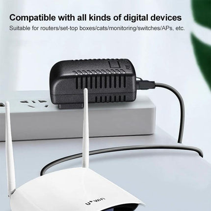 Versatile Power Adapter for Wireless Routers and Networking Devices powering a home router and switch with multiple voltage options