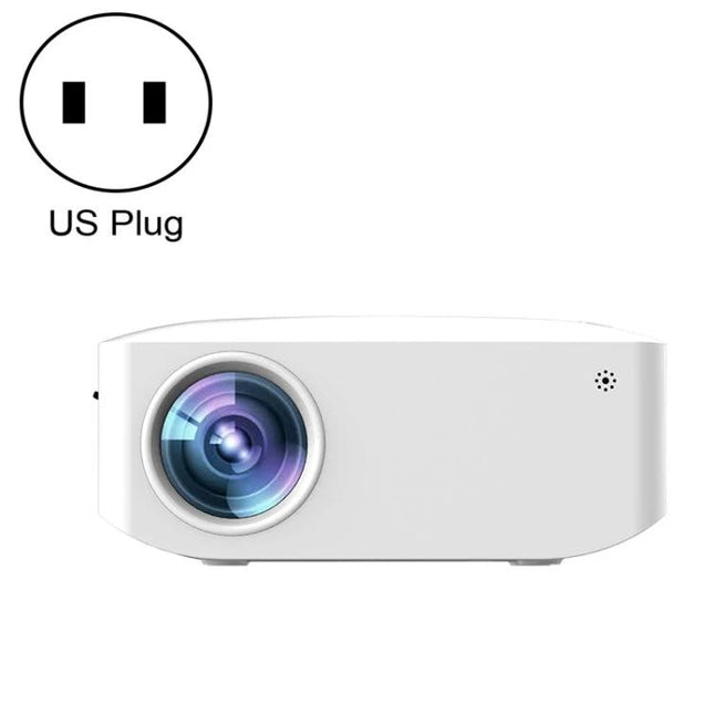 Portable Mini LCD LED Smart Projector for Home Entertainment white compact projector with US plug, front-facing lens for living room movie nights