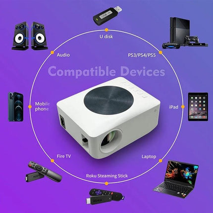 Portable Mini LCD LED Smart Projector for Home Entertainment compact white projector with compatible devices circle