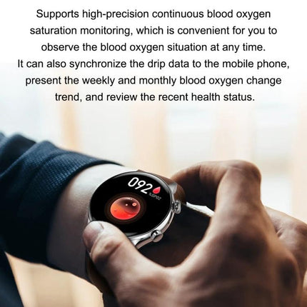 HK8Pro Smart Watch for Everyday Health and Activity Tracking showing blood oxygen monitoring screen and smartphone sync