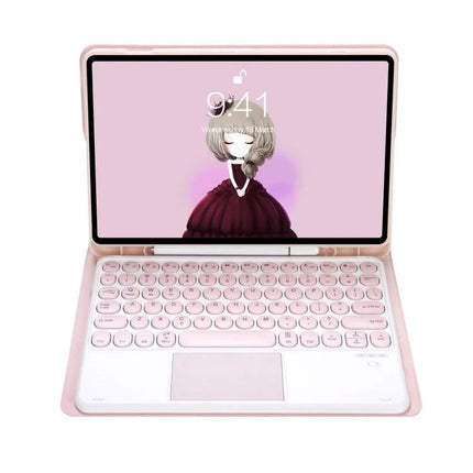Bluetooth Keyboard Case with Touchpad for Samsung Galaxy Tabs - pink protective case with round-key Bluetooth keyboard and integrated touchpad