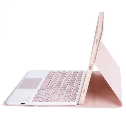 Bluetooth Keyboard Case with Touchpad for Samsung Galaxy Tabs - slim pink folio with round keys and built-in touchpad for typing and protection