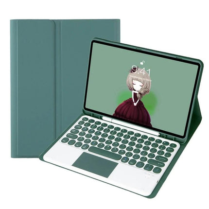Bluetooth Keyboard Case with Touchpad for Samsung Galaxy Tabs shown in green folio with integrated touchpad and rounded keys