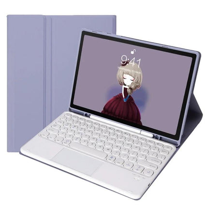 Bluetooth Keyboard Case with Touchpad for Samsung Galaxy Tabs showing slim protective folio, detachable Bluetooth keyboard and built-in touchpad
