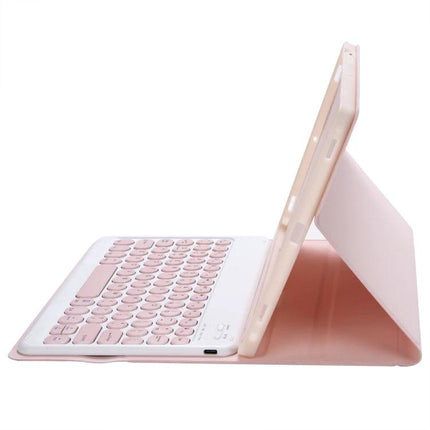 Leather Bluetooth Keyboard Case for Samsung Galaxy Tab S6 Lite 10.4 Inch in pink with built-in Bluetooth keyboard and protective folio stand
