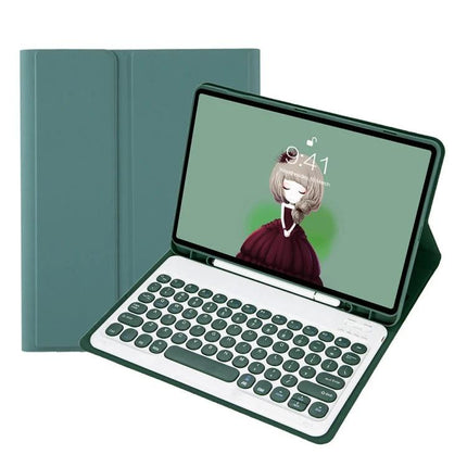 Leather Bluetooth Keyboard Case for Samsung Galaxy Tab S6 Lite 10.4 Inch in green with detachable Bluetooth keyboard and protective folio stand