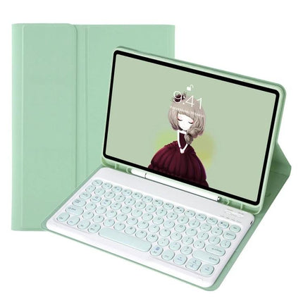 Leather Bluetooth Keyboard Case for Samsung Galaxy Tab S6 Lite 10.4 Inch mint green folio with detachable Bluetooth keyboard, propped viewing and typing position