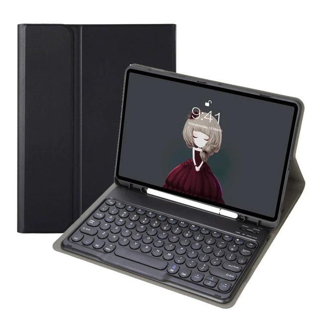 Lambskin Texture Bluetooth Keyboard Case for Samsung Galaxy Tab A8 10.5 shown open with detachable keyboard and protective cover
