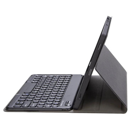 Lambskin Texture Bluetooth Keyboard Case for Samsung Galaxy Tab A8 10.5 shown as detachable keyboard with tablet in typing stand mode