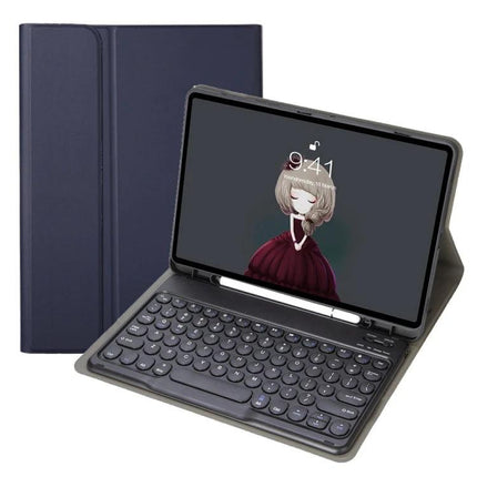 Lambskin Texture Bluetooth Keyboard Case for Samsung Galaxy Tab A8 10.5 shown as detachable keyboard folio with stand and protective cover