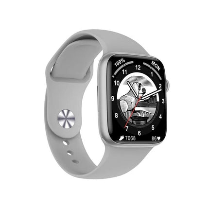DT NO.I Smart Watch for Everyday Health and Connection Tracking showing gray band, square touchscreen with heart rate and activity display