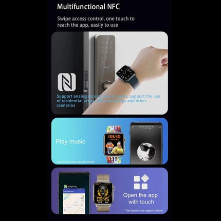 Smart Watch for Everyday Activity and Sleep Tracking - sleek wrist device showing NFC access, music playback, and app control for daily activity and sleep monitoring