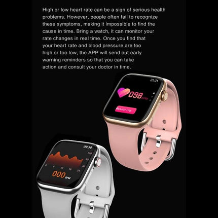 Smart Watch for Everyday Activity and Sleep Tracking showing two pink and silver watches displaying heart rate and sleep graphs