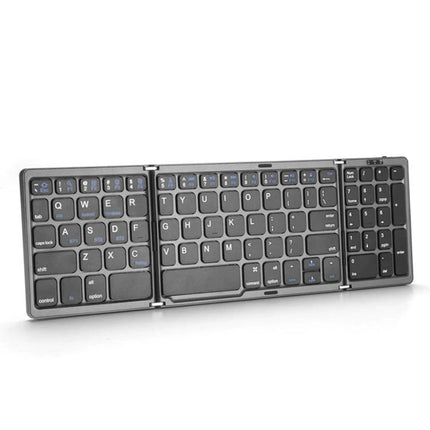 Wireless Foldable Bluetooth Keyboard with Numeric Keypad for Easy Typing — slim gray tri-fold Bluetooth 5.1 keyboard with full numeric keypad for travel and multitasking