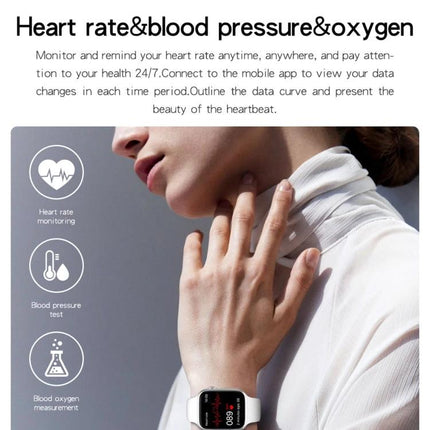 Smart Watch for Everyday Health Tracking and Notifications showing wrist-worn device displaying heart rate, blood pressure and oxygen monitoring