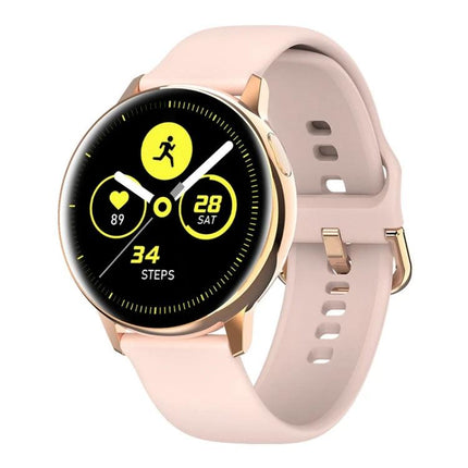 Essential Wristband for Daily Health and Sleep Monitoring - pink smartwatch showing steps, heart rate, and activity icons for everyday wear