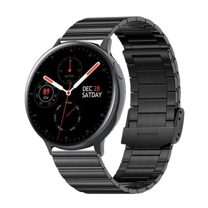 Essential Wristband for Daily Health and Sleep Monitoring - sleek black smartwatch with metal band showing time, date and heart rate