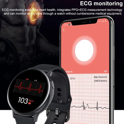 Essential Wristband for Daily Health and Sleep Monitoring showing ECG reading on smartwatch and companion app