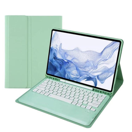 Detachable Bluetooth Keyboard Leather Case for Samsung Tab S8+ mint green folio with detachable keyboard and tablet stand