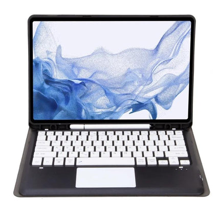 Bluetooth Keyboard Case for Samsung Galaxy Tab S8+ and S7+ FE slim protective folio with integrated white Bluetooth keyboard and trackpad