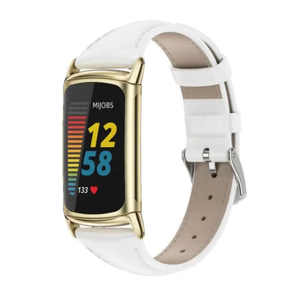 Mijobs Genuine Leather Slim Watch Band For Fitbit Charge 5