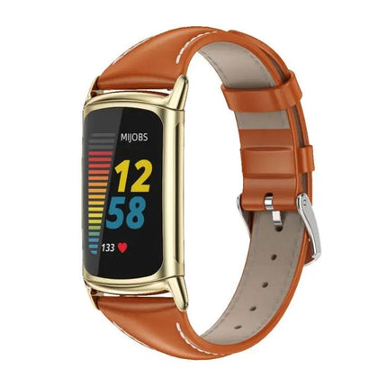 Mijobs Genuine Leather Slim Watch Band For Fitbit Charge 5